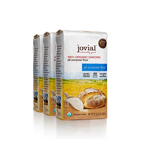 Jovial Organic Einkorn Unbleached All Purpose Flour - Bread Baking Flour for Sourdough, High Protein, Non-GMO, Organic Pizza & Pasta, European Italian, Glyphosate Free- 32 Oz, 3 Pack