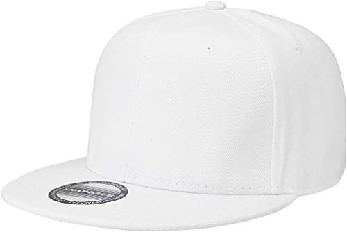 Falari Snapback Hat Cap Hip Hop Style Flat Bill Blank Solid Color Adjustable Size G201-05-White