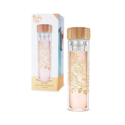 Pinky Up Blair Travel Infuser Mug, Double-Walled Glass, Stainless Steel Strainer, 16 Oz, Bouquet2 Pack Tea Infusers for