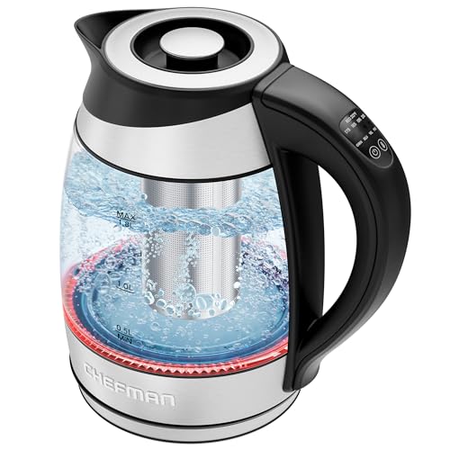 Chefman Electric Kettle with Temperature Control, 5 Presets LED Indicator Lights, Removable Tea Infuser, Glass Tea Kettl