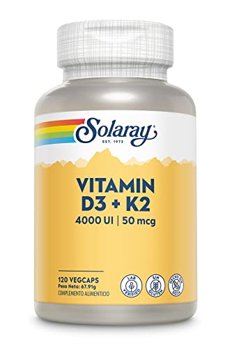 SOLARAY Vitamin D3 K2 - Bone Health and Immune Support Supplement - With 5000 IU Vitamin D as Vit D3 and 50 mcg Vitamin K2 as Menoquinone MK7, Made Without Soy, 60-Day Guarantee, 120 Serv, 120 VegCaps