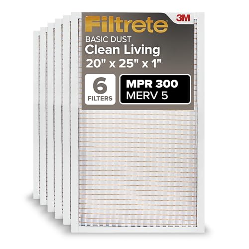 Filtrete MERV 5, MPR 300 - Filtro de aire para caldera y a AC de 20 x 25 x 1, captura partículas no deseadas, filtro plisado dura 3 meses, 6 unidades (tamaño real 19.69 x 24.69 x 0.81 pulgadas)