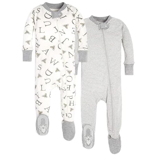 Burt's Bees Baby Baby Boys Sleeper PJs, 100% Organic Cotton, One-Piece Footie, Zip Up Jumpsuit, Snug Fit Pajamas, A Bee C/Stripe, 12 Months