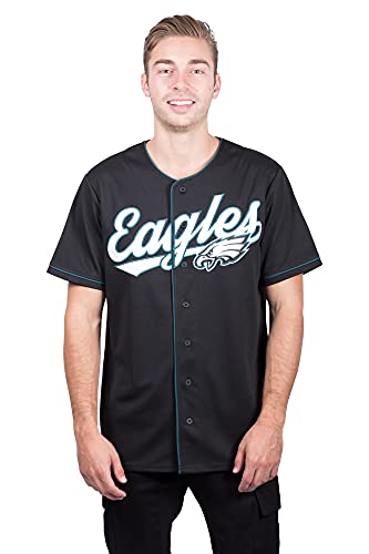 Ultra Game NFL Official Adults Game Day Button Down Baseball Mesh Jersey Shirt - Unisex, Philadelphia Eagles, Team Color, X-Large