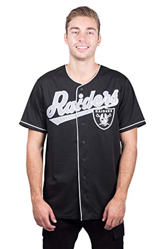Ultra Game NFL Official Adults Game Day Button Down Baseball Mesh Jersey Shirt - Unisex, Las Vegas Raiders, Team Color, X-Large