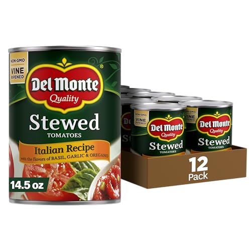 Del Monte Italian Recipe Stewed Tomatoes with the Flavors of Basil, Garlic & Oregano, 14.5 oz (Pack of 12 Cans)