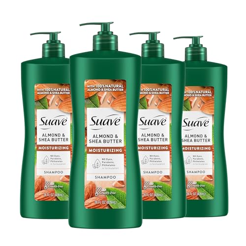 Suave Professionals Moisturizing Shampoo for Dry Hair Almond and Shea Butter Paraben-free and Dye-free 28 oz, Pack of 4