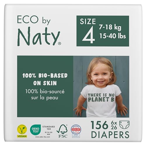 Naty Baby Nappies - 100% Plant-Based Materials on Skin, Soft, for Sensitive Skin & Super Absorbent (Size 4, )