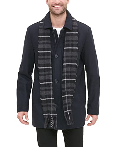 Dockers Men's Weston Wool Blend Coat with Scarf (Regular and Big & Tall), Navy, Large