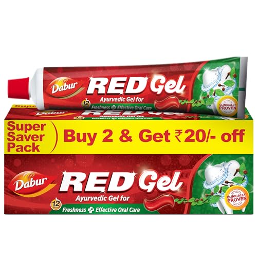 Dabur Red Gel Ayurvedic Toothpaste - 300g (150g x 2) | Reduction in Bad Breath, Plaque & Gingivitis | Freshness with Protection | For Healthy Gums & E