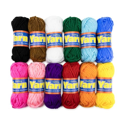 Hygloss Assorted Acrylic Yarn Set - 12 Mini Colorful Skeins for Crocheting & Knitting - Soft, Smooth 100% Acrylic Yarn- 24 Yard Per Skein, Total 288 Yds