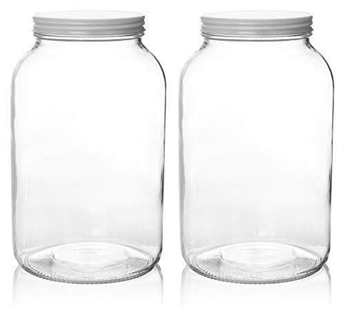 kitchentoolz Gallon Jar 1 Gallon Glass Jar with Lid – Wide Mouth Large Glass Jar for Fermenting, Pickling, Canning, Water Glassing Eggs, Kombucha, and Food Storage – BPA-Free, Made in USA (2-Pack)