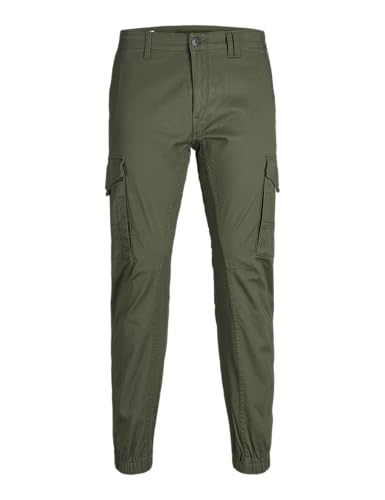 (-41%) JACK & JONES Hose Cargo Jogger Pants Paul Flake AKM 542 Twill Gummibund, Dunkelgrün ,27W / 30L