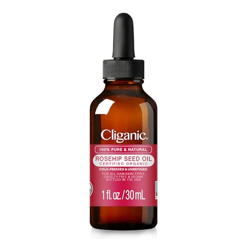 Cliganic Organic Rosehip Seed Oil for Face, 100% Pure | Natural Cold Pressed Unrefined Non-GMO | Carrier Oil for Skin, Hair & Nails (Packaging May Vary)