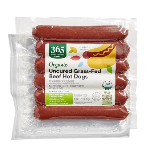 365 by Whole Foods Market, Organic Uncured Grass-Fed Beef Hot Dogs, 12 oz