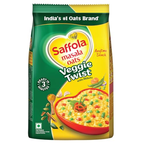 Saffola Masala Oats | 1kg |Veggie Twist | Tasty, Anytime Snack | Ready in 3 mins | Millets Goodness- with Bajra & Jowar | No maida , No added preserva