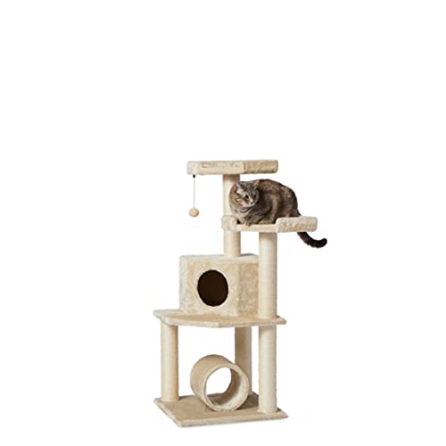 Amazon Basics Cat Tree Tower with Tunnel And Scratching Post - 19 x 19 x 43 Inches, XL, Beige