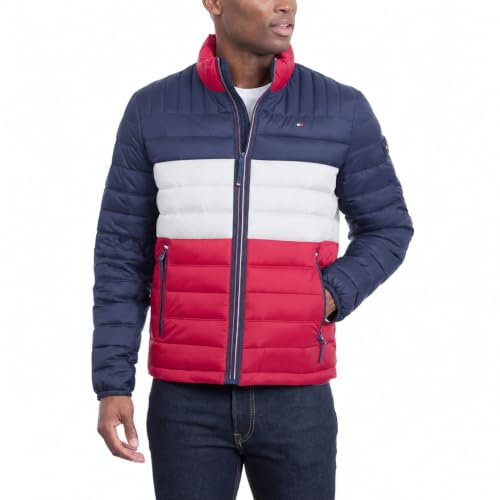 Jaqueta masculina Tommy Hilfiger ultra leve embalável acolchoada, Midnight/White/Red, XX-Large