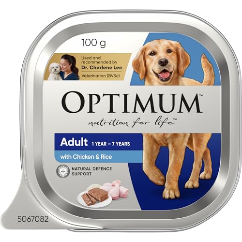 OPTIMUM Adult Wet Dog Food Chicken & Rice 100g Tray, 12 Pack