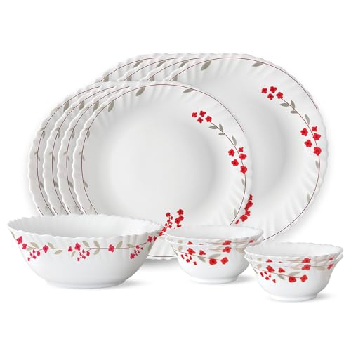 Fluted Series Verona Opalware Dinner Set | 13 Piece for Family of 4 | Microwave & Dishwasher Safe | Bone-Ash Free | Crockery Set for Dining & Gifting 