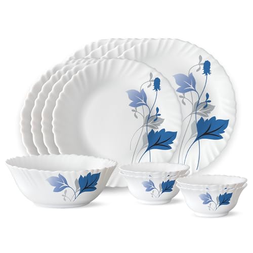 Fluted Series Ageria Opalware Dinner Set | 13 Piece for Family of 4 | Microwave & Dishwasher Safe | Bone-Ash Free | Crockery Set for Dining & Gifting 