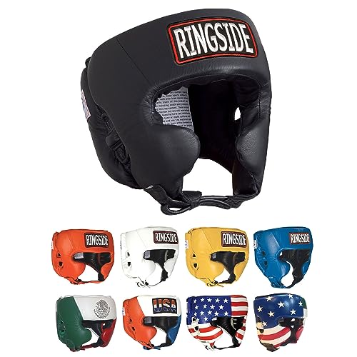 Ringside Competition Boxing Headgear, USA Boxing-Approved Leather Headgear with Cheek Protection, Great for MMA, Muay Thai, Kickboxing, and Training, Ideal for Men and Women, Black, Large