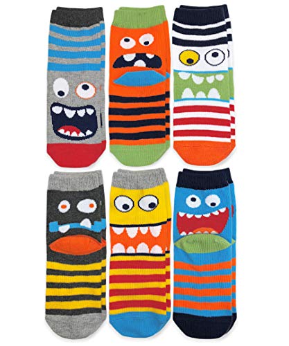 Jefferies Socks Little Boy's Monster Pattern Crew Socks 6 Pair Pack Sockshosiery, Multi, Medium
