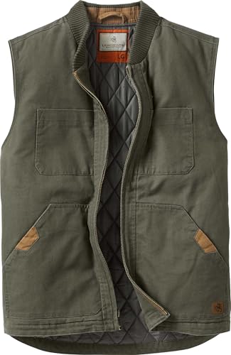 Legendary Whitetails Mens Quilted Canvas Vest Zip Up Heavy Duty Water-Repellent Finish, Army, LRG
