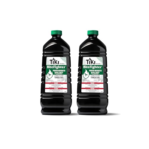 TIKI BiteFighter® Mosquito Repellent Torch Fuel 3/4 Gallon (100 oz.) 2-Pack, Citronella & Cedar Formula for Mosquito Repellency, Easy Pour Bottle, Use with Torches & Table Torches, Outdoor & Backyard