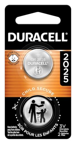 Duracell CR2025 3V Lithium Battery, Child Safety Features, 2 Count Pack, Lithium Coin Battery for Key Fob, Car Remote, Glucose Monitor, 3 Volt Cell