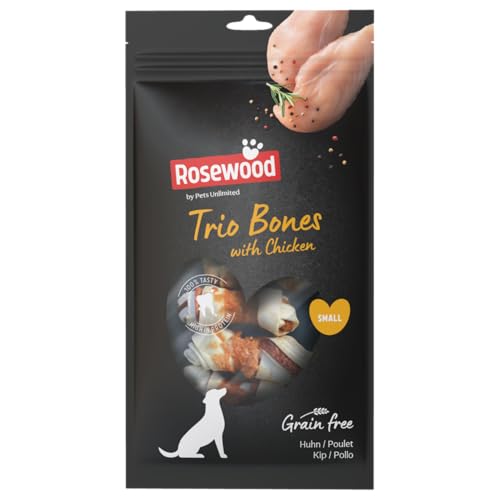 🔥 SELTEN SO GÜNSTIG (-52%) Rosewood Trio Bones Huhn Small – Feste Kauknochen mit Huhn, Kausnack aus Rinderhaut für kleine Hunde, unterstützt die Zahnpflege, ohne Getreide, ohne künstliche Zusatzstoffe, 80 g