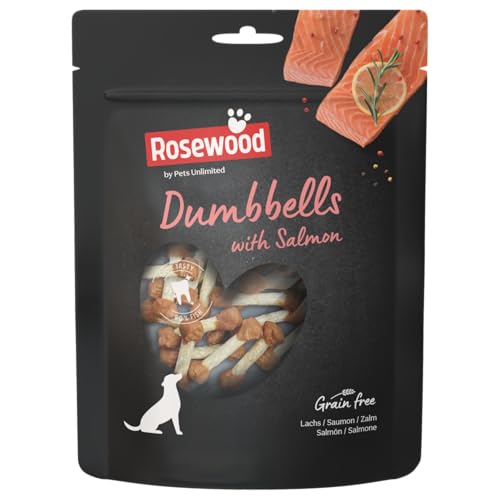 🔥 STARKER PREIS (-46%) Rosewood Dumbbells Lachs – Kauknochen für Hunde, Kausnack aus Rinderhaut mit Lachs, unterstützt die Zahnpflege, ohne Zusatz von Getreide und künstlichen Zusatzstoffen, 150 g