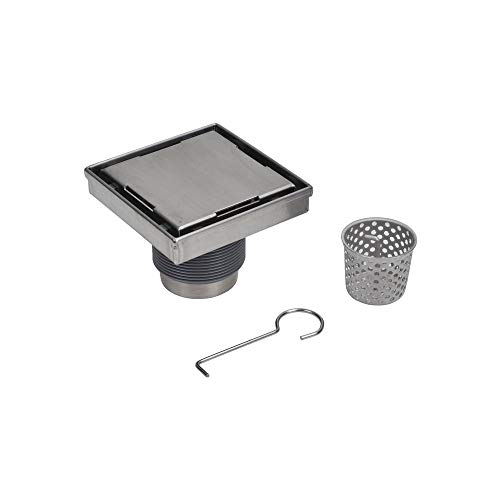 Oatey Designline 6" x 6" Square Shower Drain, DIY Stainless Steel Tile-In Shower Floor Drain with Adjustable Leveling Feet and Hair Catcher - 304 Grade Stainless Steel