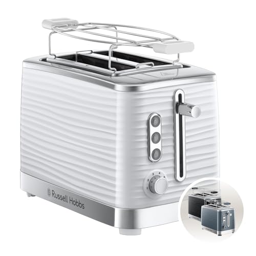 (-39%) Russell Hobbs Toaster [für 2 Scheiben] Inspire Weiss mit hochwertiger Hochglanz-Struktur (extra breite Toastschlitze, inkl. Brötchenaufsatz, 6 Bräunungsstufen + Auftau- & Aufwärmfunktion) 24370-56