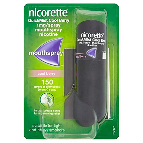 Nicorette QuickMist Mouthspray, Cool Berry Flavour (1x150 Sprays), Quit Smoking or Quit Vaping aid, Starts to Reduce Cravings in 30 Seconds (Quit Smoking or Quit Vaping aid)