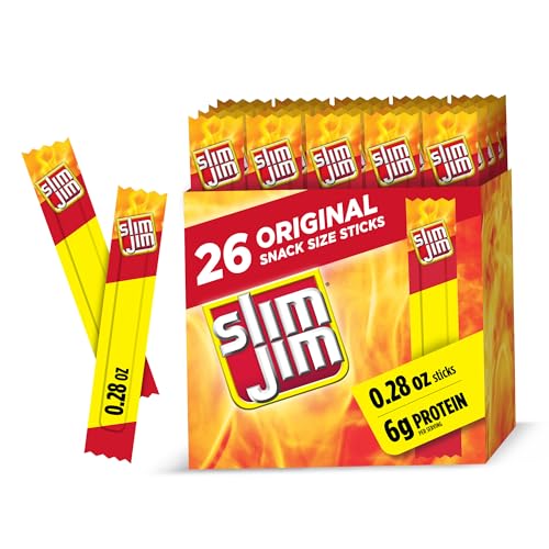 Slim Jim Smoked Meat Sticks, Original Flavor, 6g Protein Per Serving, Snack Size, Lunchbox Snack, 0.28 oz. (26 Count)