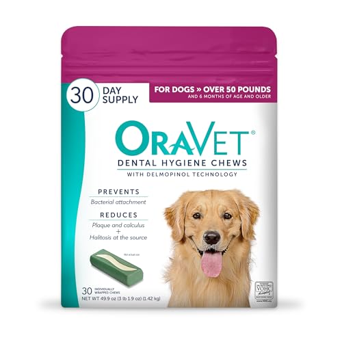 ORAVET Dental Chews for Dogs, Oral Care and Hygiene Chews (Large Dogs, Over 50 lbs.) Pink Pouch, 30 Count (Pack of 1)