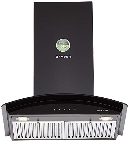 Faber 60 cm 1095 m³/hr curved glass Kitchen Chimney (HOOD FEEL 3D T2S2 BK TC LTW 60, Baffle Filter, Touch Control, Black), Free 1 Year Extended warran