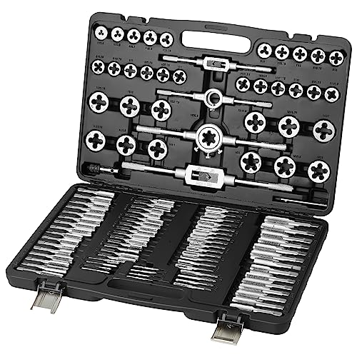 Happybuy 110Pcs Tap and Die Set Metric SAE Complete Threading External Accessories