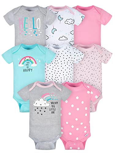 Gerber Bodies de manga curta para bebês meninas pacote com 8, nuvens, 6-9 Meses