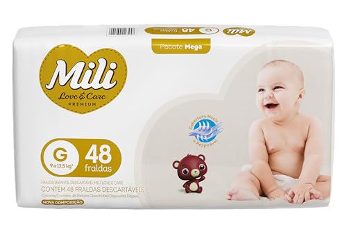 Mili Fralda Infantil Love & Care Tamanho G, Alta Absorção, Ajuste Confortável, 48 Unidades