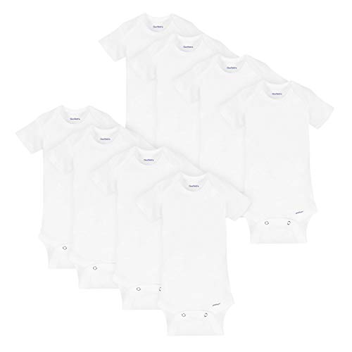 Gerber Baby 8-Pack Short Sleeve Onesies Bodysuits, Solid White, 12 Months