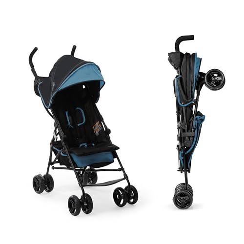 Ingenuity 3D Mini Convenience Stroller – Lightweight Stroller with Compact Fold, Multi-Position Recline, Canopy with Pop Out Sun Visor – Umbrella Stroller for Travel & More, Blue/Black
