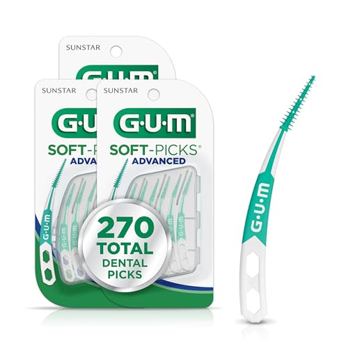 GUM Soft-Picks Advanced, Easy to Use Dental Picks for Teeth Cleaning and Gum Health, Disposable Interdental Brushes with Convenient Carry Case, Dentist Recommended Dental Picks, 90 Count (Pack of 3)