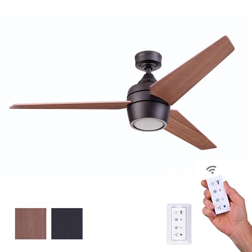 Honeywell Ceiling Fans Eamon Modern 52 Inch Ceiling Fan with Light, Remote Control Fan, LED Indoor Fan with 3 Blades, Brown Maple and Black Blade Finish Options, Bronze (50603-01)