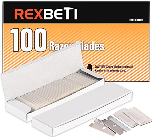 REXBETI 100PCS Single Edge Razor Blades, Industrial Razor Blades for Scraper, Suitable for Removing Labels, Decals, Stickers and Old Paint