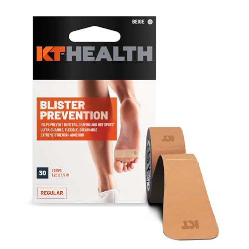 KT Health Blister Prevention Tape – 30 Precut Strips for Blister Protection, Strong Adhesive, Dermatologist Tested, Ideal for Athletes and Active Lifestyles – Beige