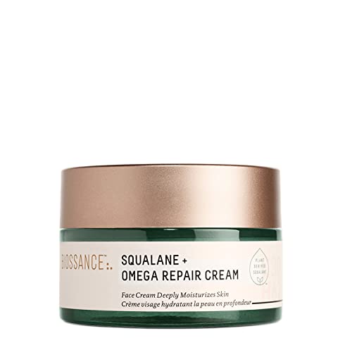 BIOSSANCE Squalane + Omega Repair Cream - Ultra-Moisturizing Face Cream - Skin Care with Hyaluronic Acid, Ceramides, Squalane - Ideal for Dry & Sensitive Skin, Intense Hydration Moisturizer - 1.7oz