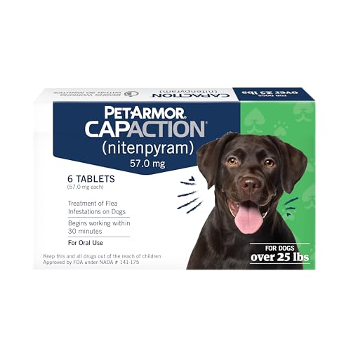 PetArmor CAPACTION (nitenpyram) Oral Flea Treatment for Dogs, Fast Acting Tablets Start Killing Fleas in 30 Minutes, Dogs Over 25 lbs, 6 Doses