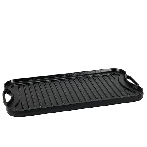 Amazon Basics Pre-Seasoned Cast Iron Reversible Rectangular Grill/Griddle, Black, 20 x 10.63 x 0.98 inch
